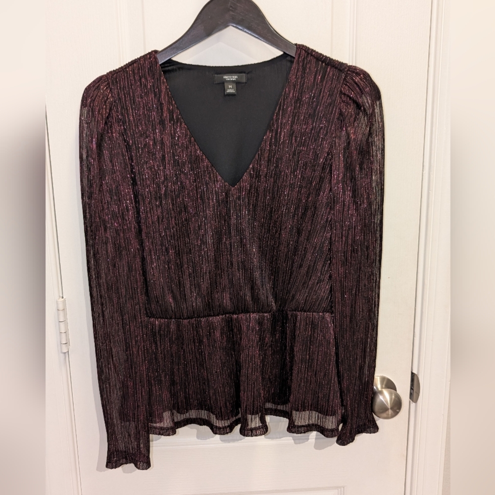 Simply Vera Vera Wang Puff Sleeveβ Metallic Peplum Blouse Size Medium
